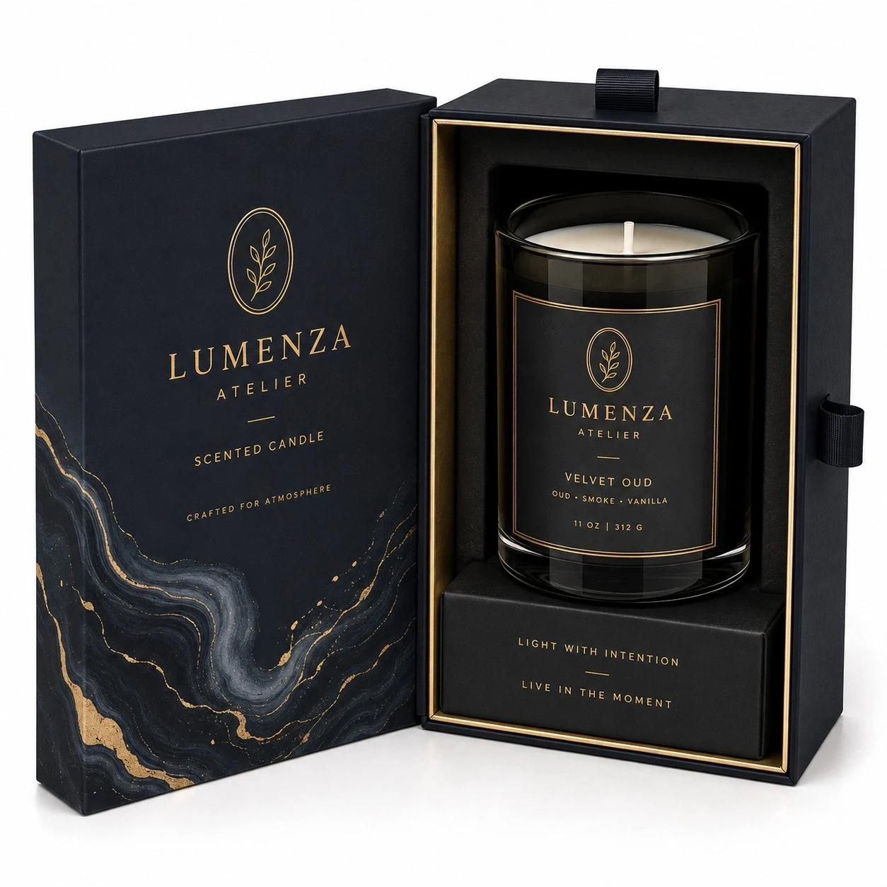 luxury candle packaging boxes black gold hinged case