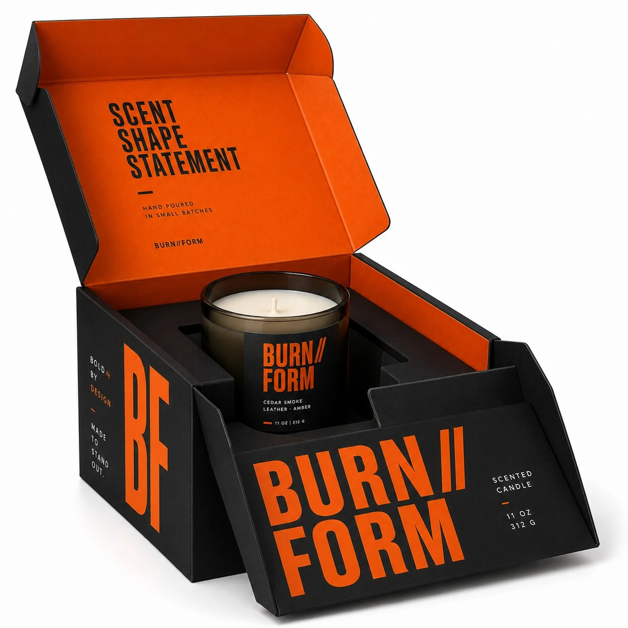 luxury candle packaging boxes black orange folding box