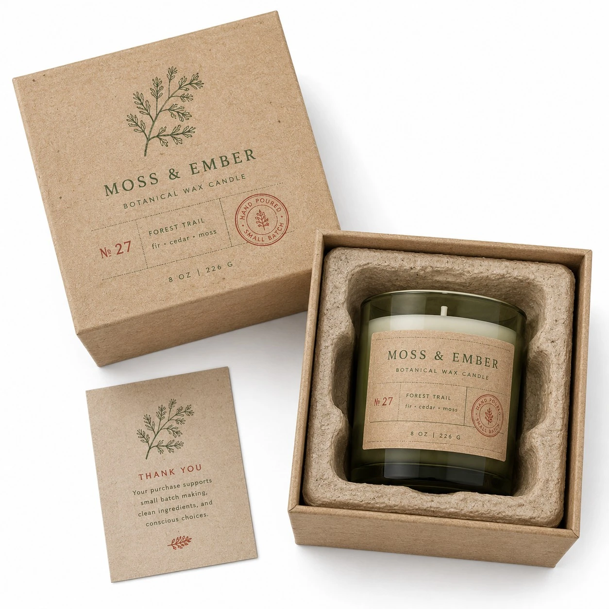 luxury candle packaging boxes kraft molded pulp insert