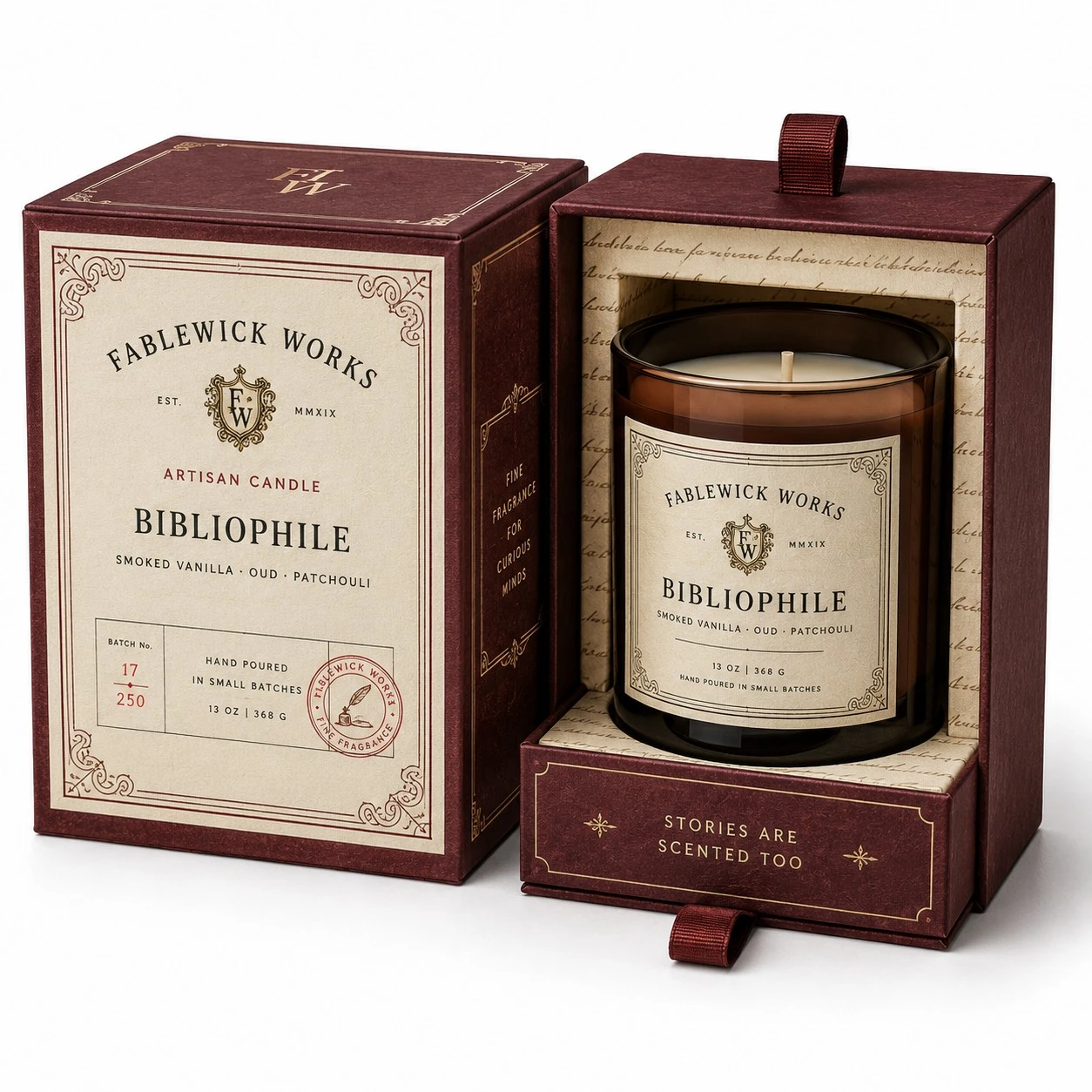 luxury candle packaging boxes vintage burgundy rigid