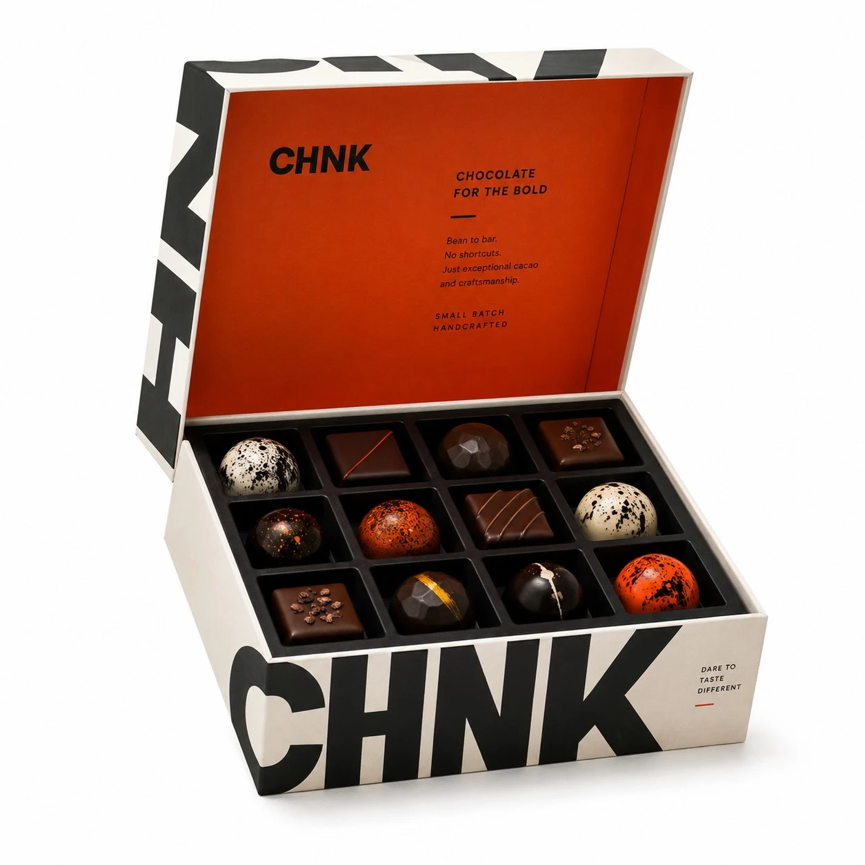 luxury chocolate gift box brutalist typography