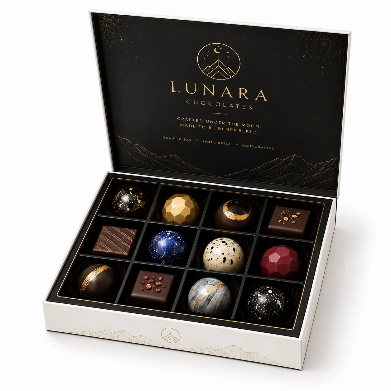 luxury chocolate gift box celestial open box