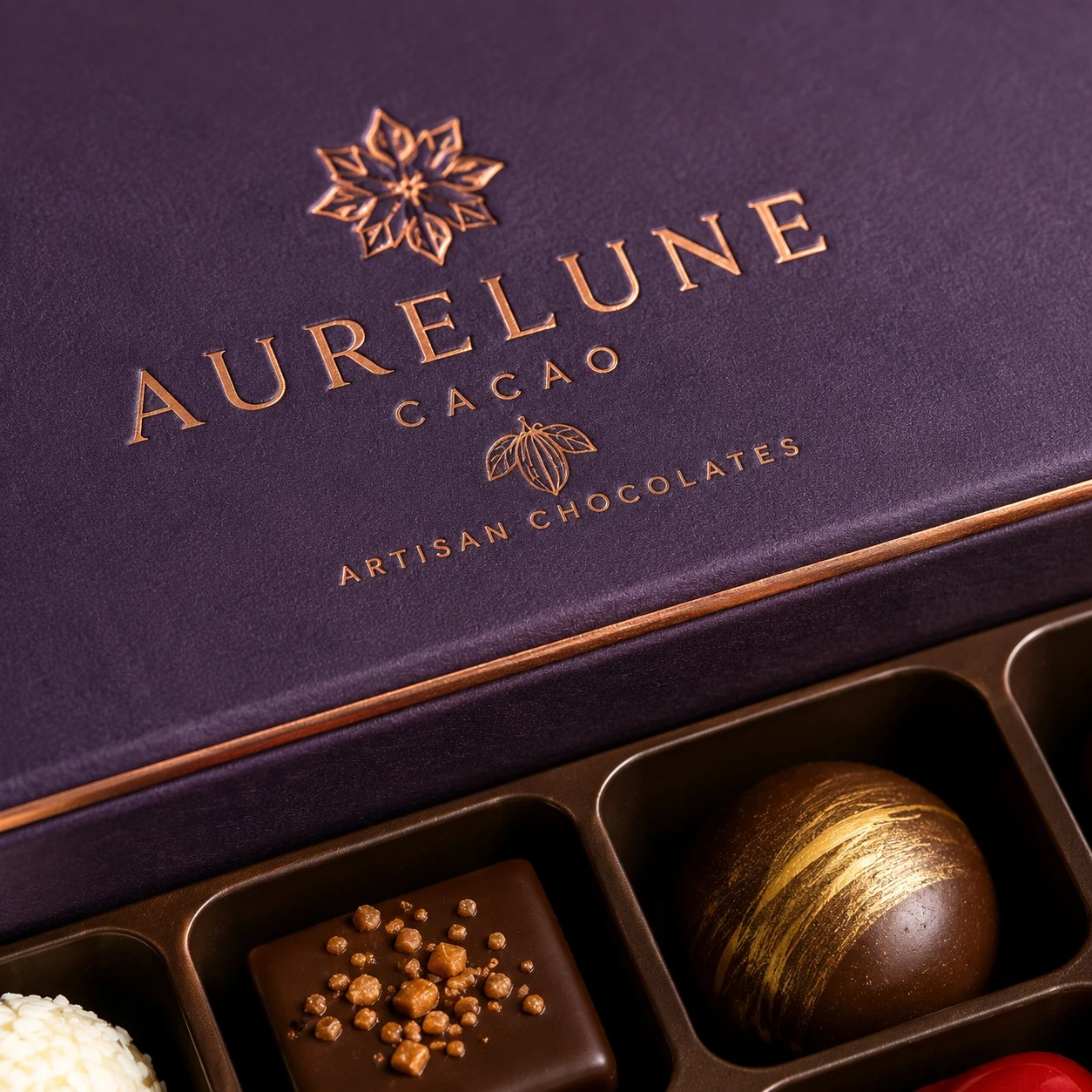 luxury chocolate gift box copper detail