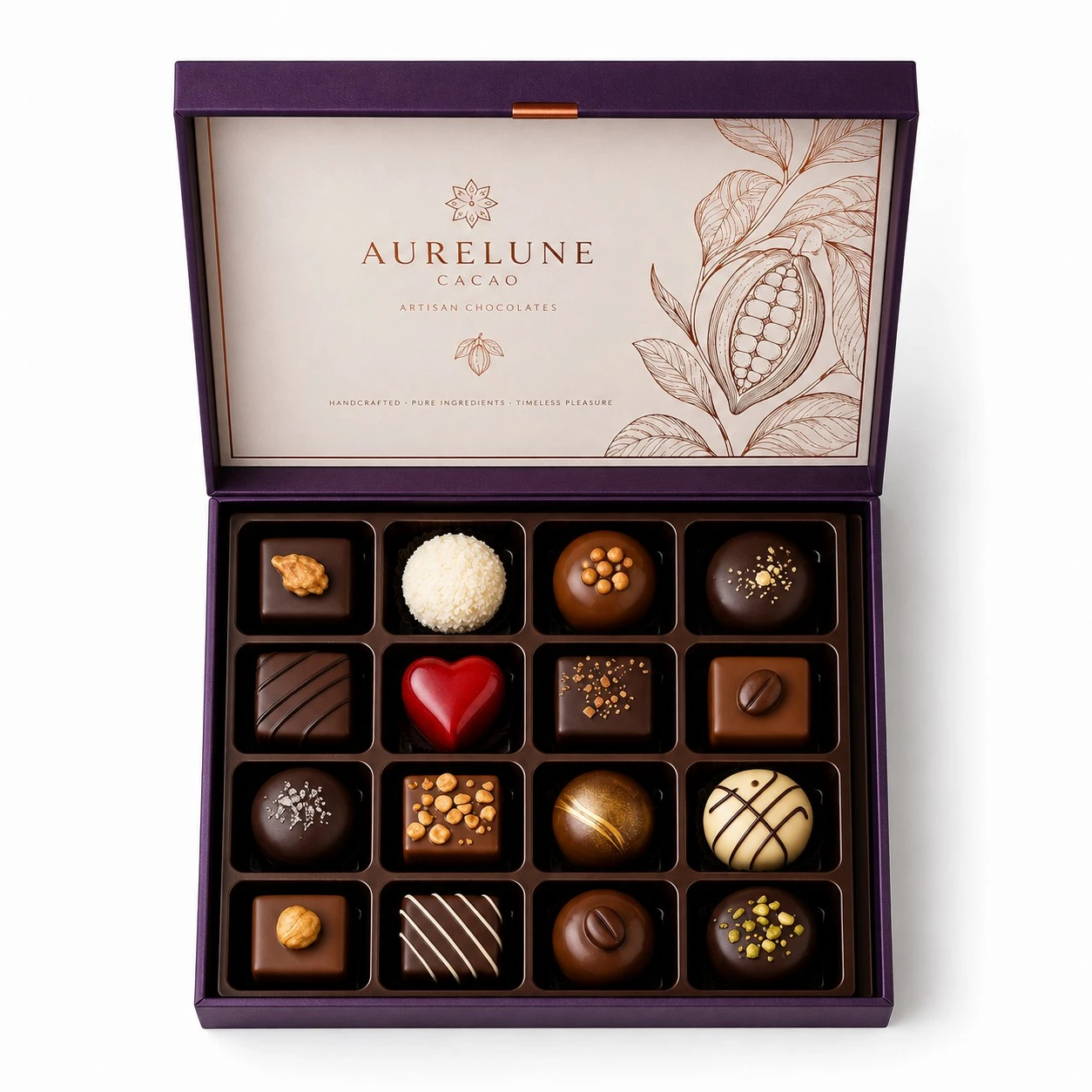 luxury chocolate gift box top down view