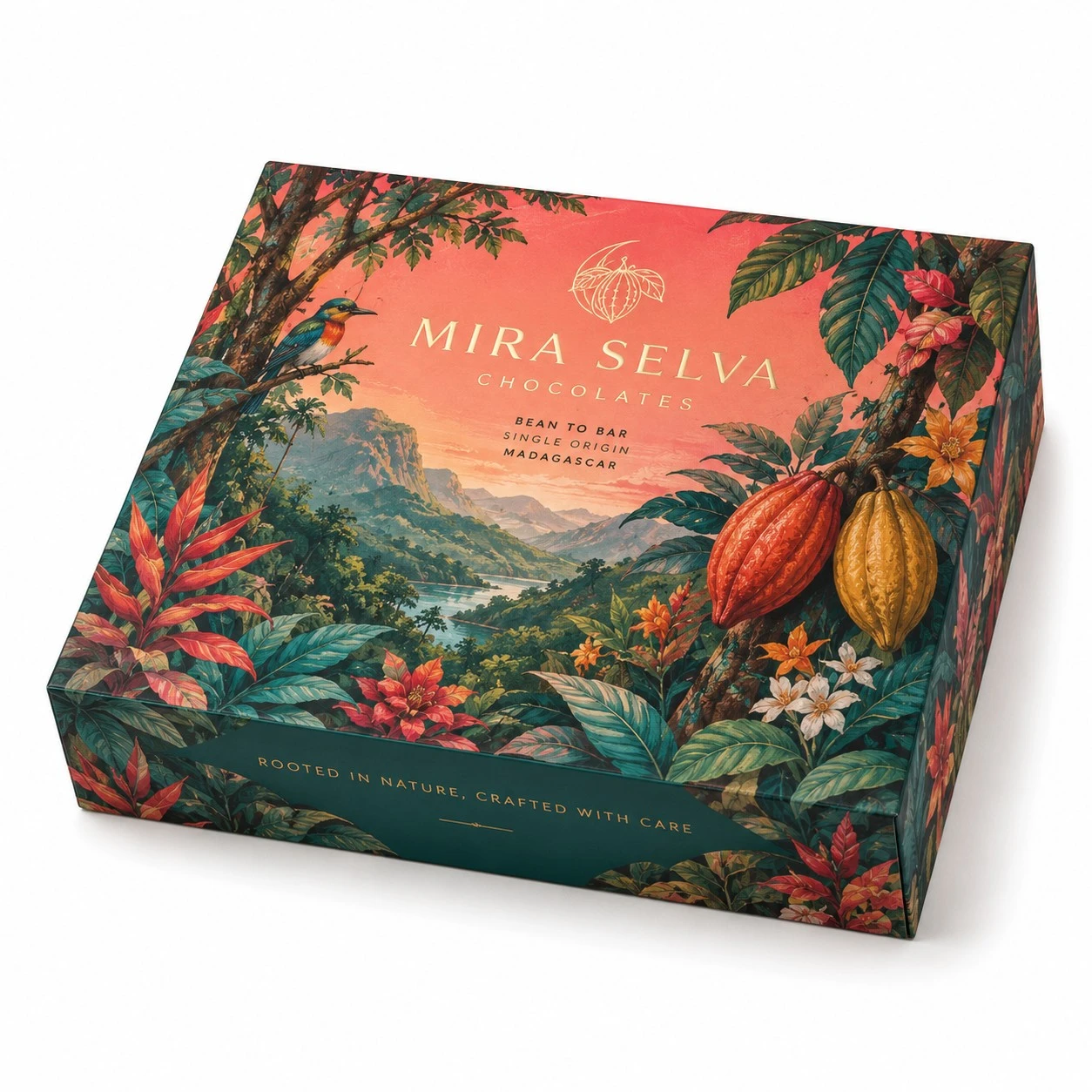 luxury chocolate gift box tropical illustration