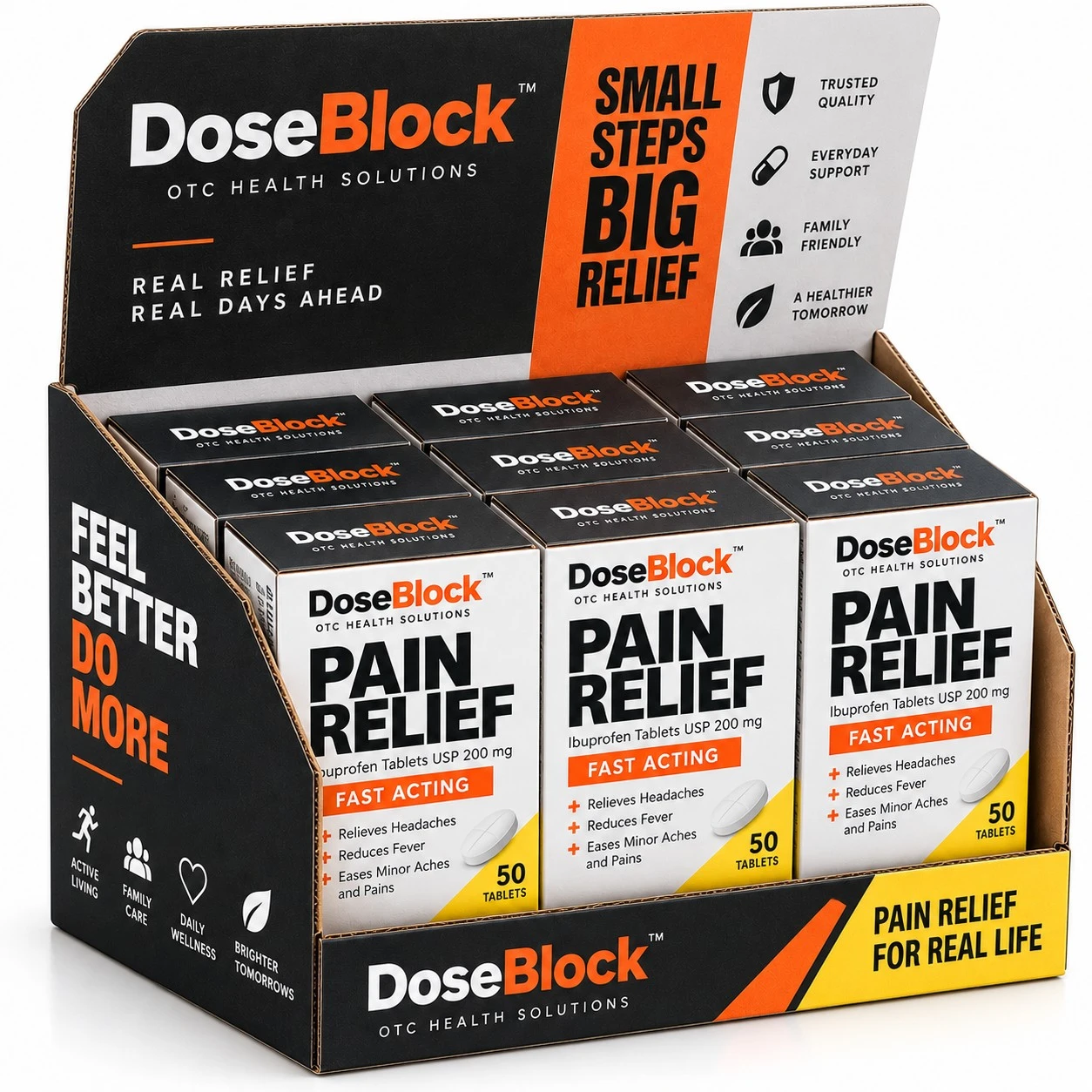 pharmaceutical display boxes brutalist open shipper