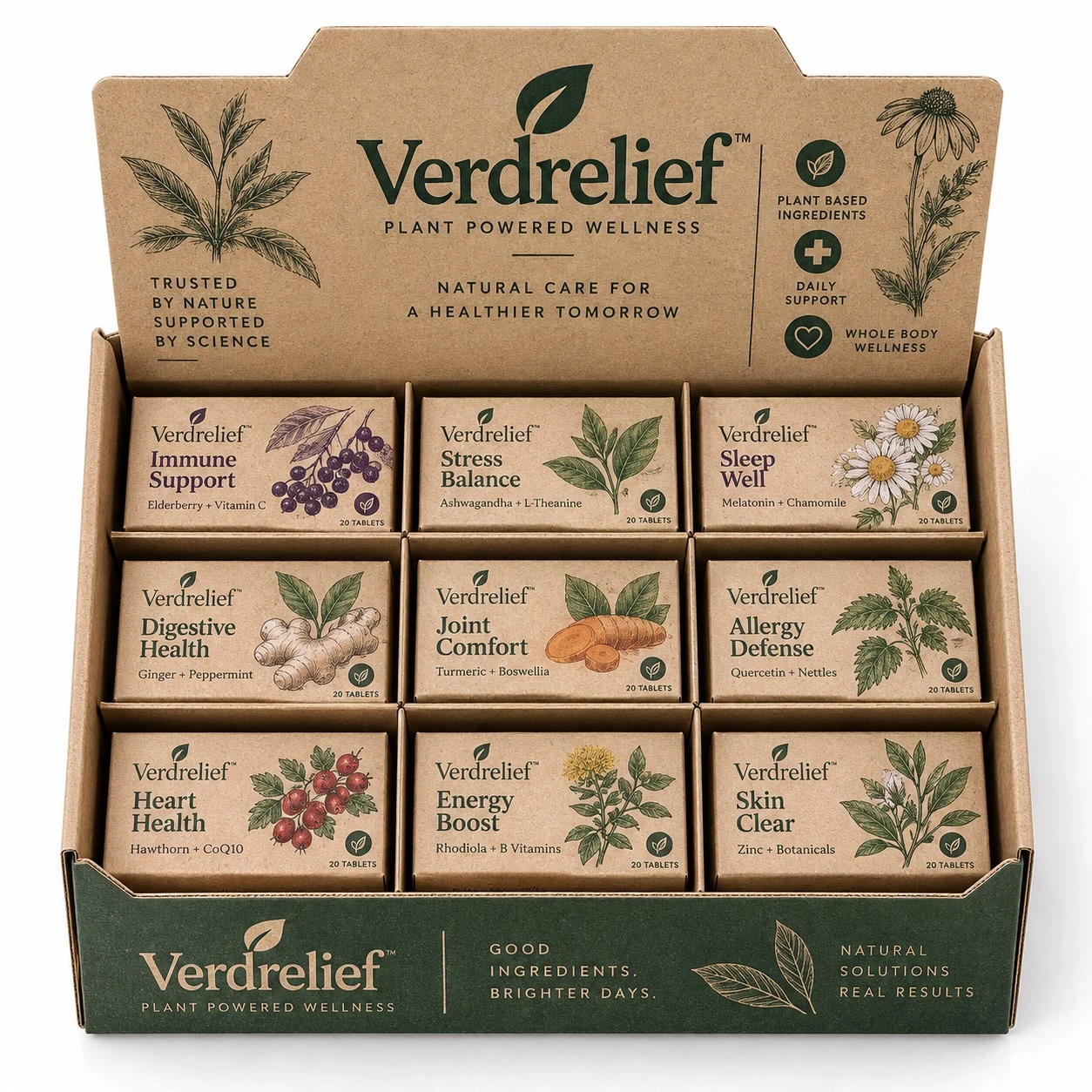 pharmaceutical display boxes kraft herbal compartment tray
