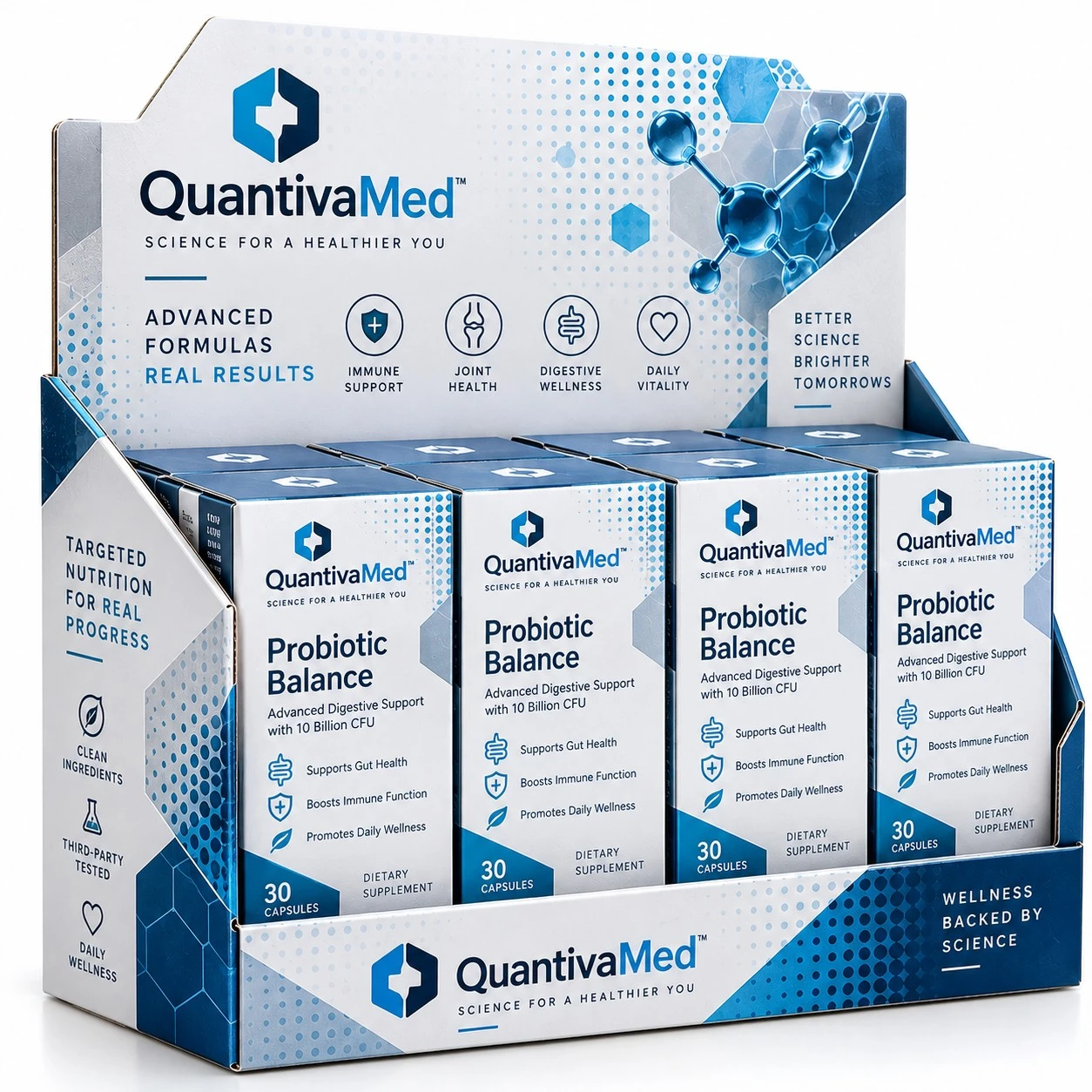 pharmaceutical display boxes tech geometric probiotic display