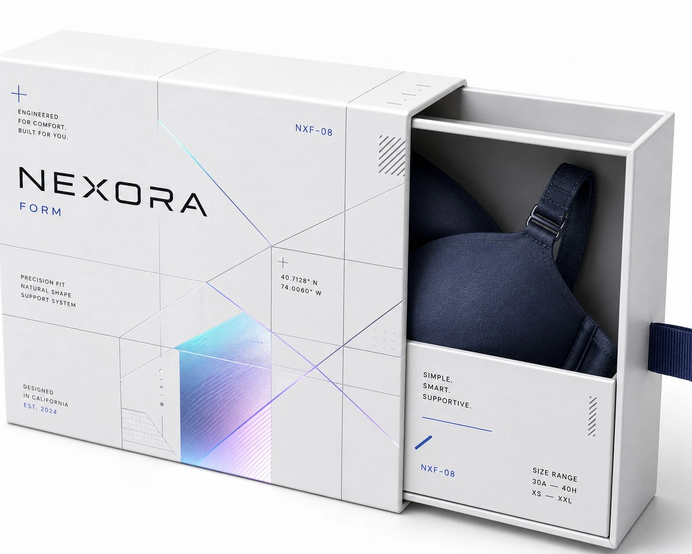 premium drawer custom bra box holographic geometric