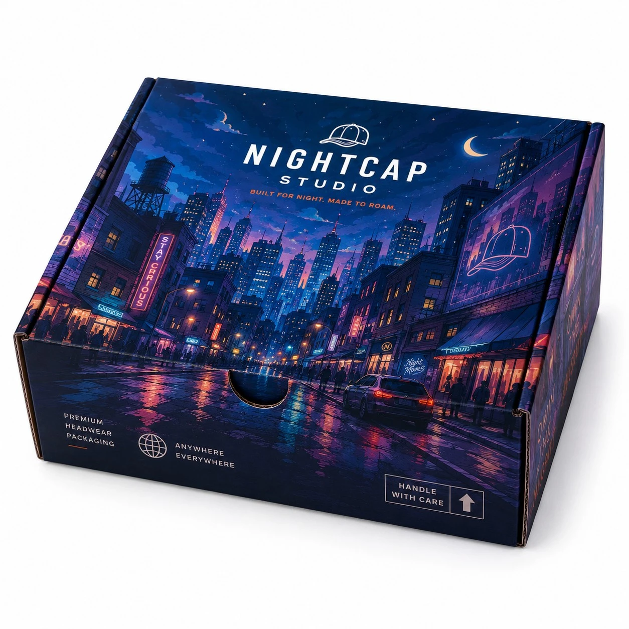 printed hat shipping box nightcap illustration