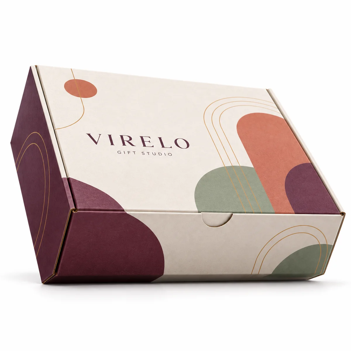 Low-angle view of a custom printed gift box