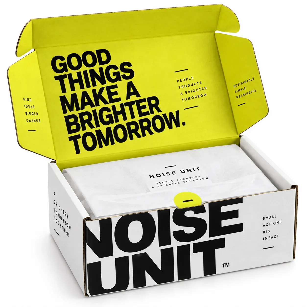 white cardboard boxes neon interior mailer