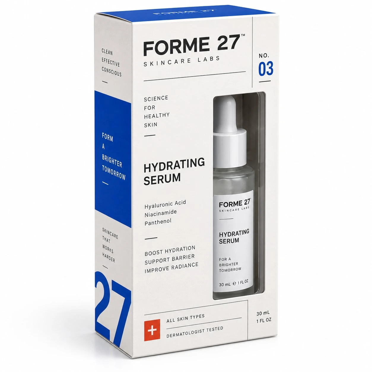 window display box skincare serum blue grid